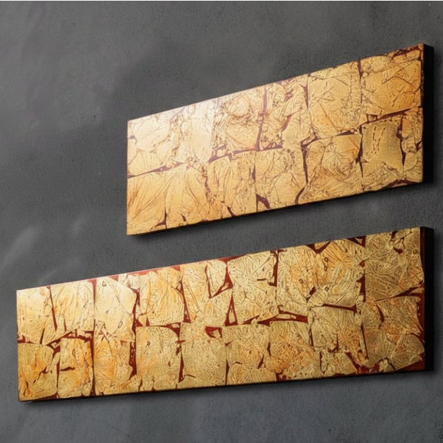 Contemporary Luce “Bordeaux Gold” – Handcrafted Kanazawa Gold Leaf Art Panel (Medium), Made-to-Order For Sale - Image 3 of 4