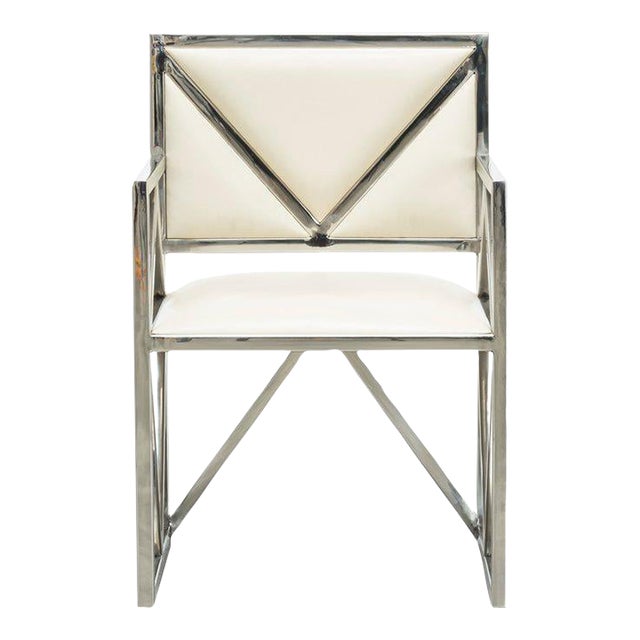 Contemporary Cream Leather X Arm Chair | Chairish