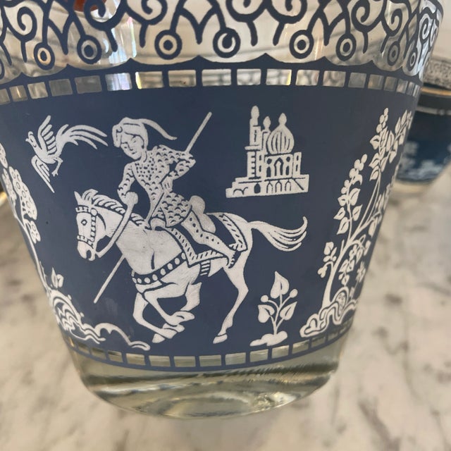 Wedgwood - Blue Jeanette - Pattern Glass Ice Bucket With Glasses - Set of 7 For Sale - Image 4 of 11