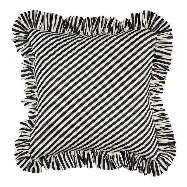 Schumacher Brigitte Stripe Pillow 20" in Black For Sale