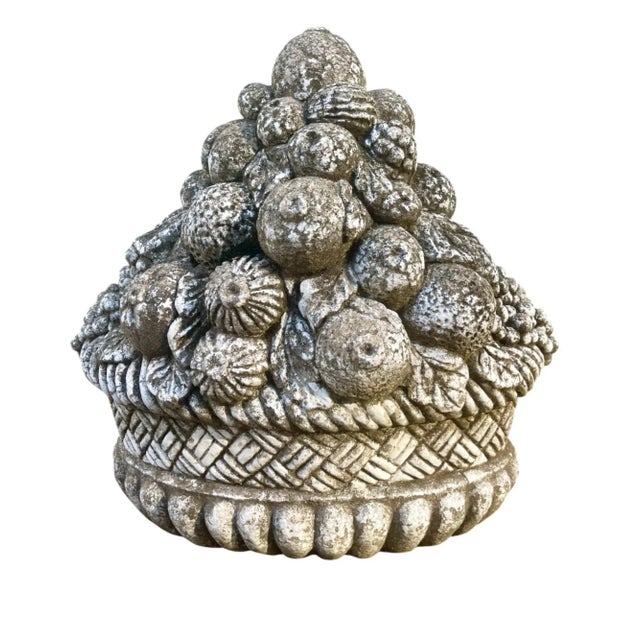 English Large Vintage French Style Concrete Fruit Basket Garden Ornament For Sale - Image 3 of 3