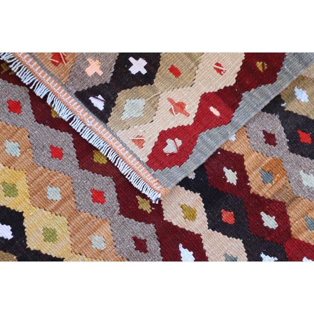 Beige 1990s Anatolian Ikat Design Natural Wool Handmade Kilim Rug For Sale - Image 8 of 11
