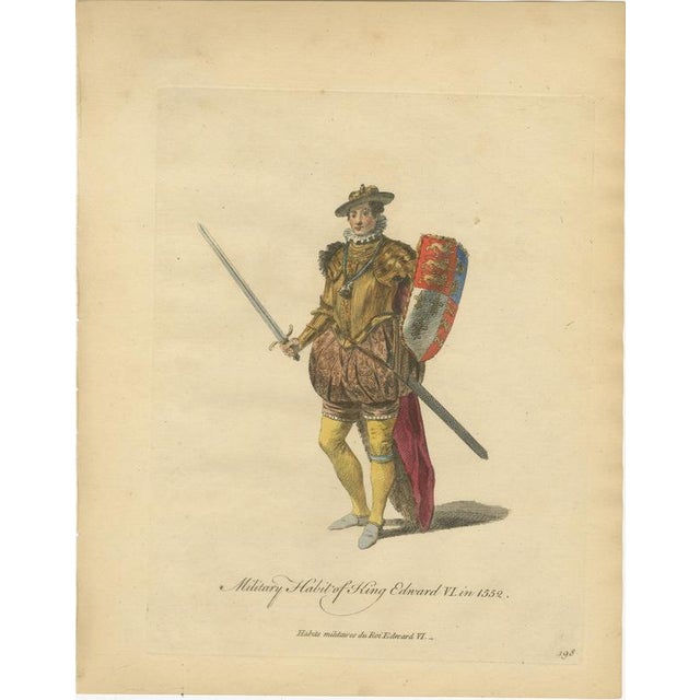 Jefferys, Military Habit of King Edward Vi in 1552, Sword and Shield, Jefferys Plate, 1757, Engraving For Sale - Image 3 of 8