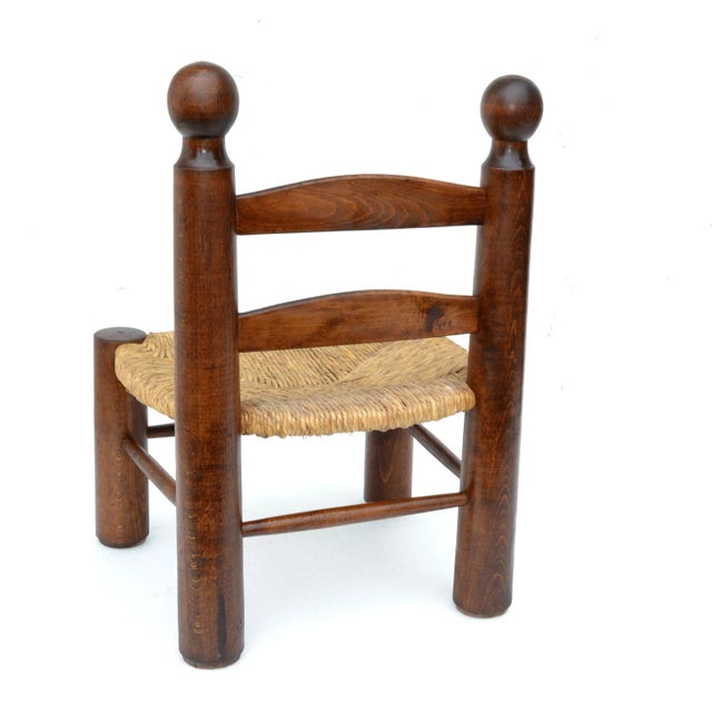 Charlotte Perriand Style Turned Wood Kid's Chair Woven Rush Seat France 1960 For Sale - Image 10 of 12