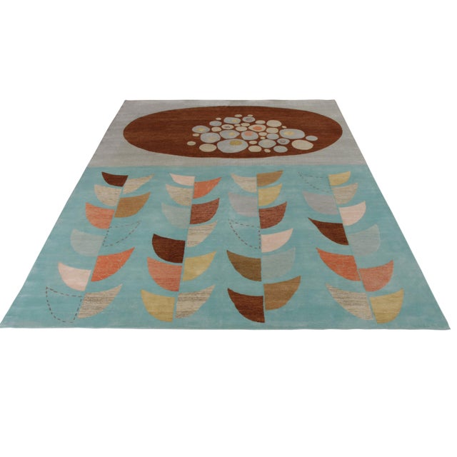 1950s Rug & Kilim’s Mid-Century Modern Style Rug in Blue and Brown Geometric Pattern For Sale - Image 5 of 6