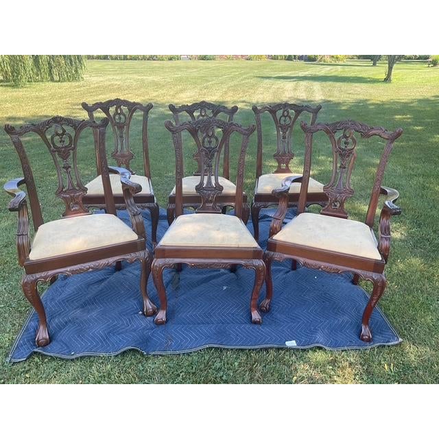Traditional Vintage Hi-End Hand-Carved Mahogany Dining Chairs- Set of 6 For Sale - Image 3 of 10
