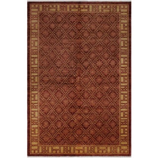 1980s Shabby Chic Vintage Ziegler Red Wool Rug - 5′11″ × 8′4″ For Sale