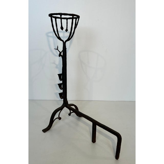 Important pair of wrought iron border andirons with deer heads For Sale - Image 6 of 12