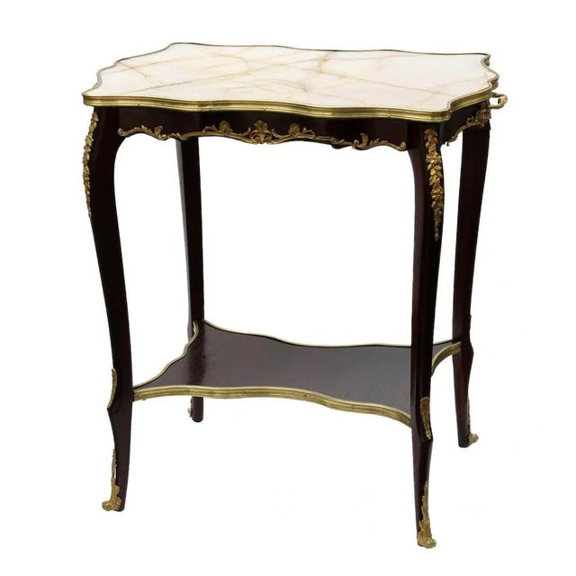 Serving Table in Mahogany, Gilded Bronze & Marble Top, 1890s For Sale - Image 6 of 6