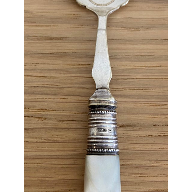 Victorian Antique Mother‑of‑Pearl Spoon & Fish Knife Set With Victorian Scrollwork For Sale - Image 3 of 9