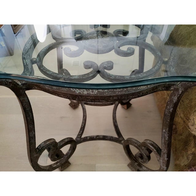 Vintage Grand Scale 52" Round Thomasville Forged Iron Coffee Table and Matching Two Side Tables Set For Sale In Dallas - Image 6 of 7