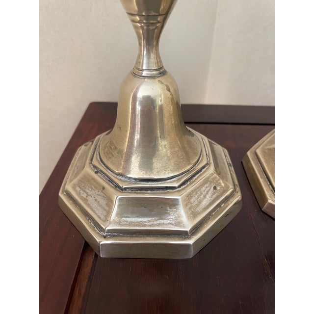 Pair of Silvered Candle Sticks For Sale - Image 4 of 5