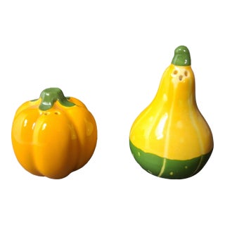 Vintage 1980s "Shades of Autumn" Ceramic Gourd & Pumpkin Salt & Pepper Shakers - A Pair For Sale