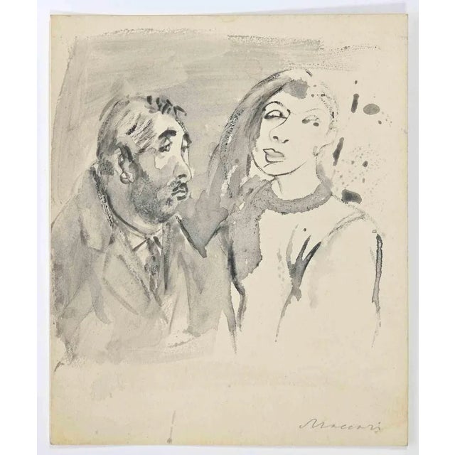 The Couple is a watercolor Drawing realized by Mino Maccari (1924-1989) in 1940 ca. Hand-signed on the lower margin. Good...