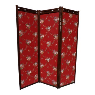 Vintage 3 Panel Folding Room Divider Double Sided Privacy Dressing Screen For Sale