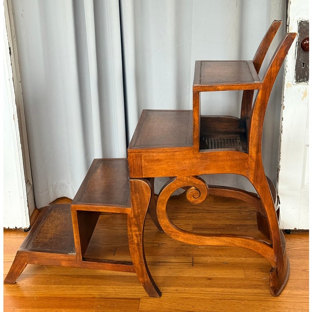 English 1980s Regency Mahogany and Cane Metamorphic Chair to Steps For Sale - Image 3 of 16