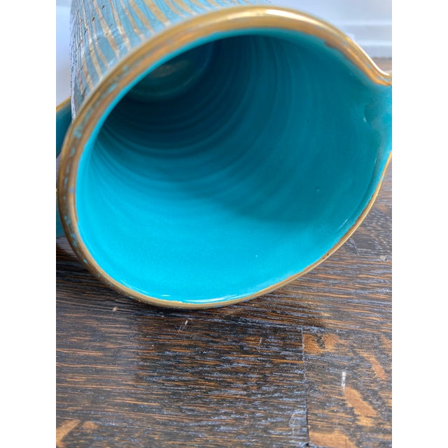 Bitossi Mid 20th Century Mid Century Modern Italian Turquoise and Gold Pitcher/Vase For Sale - Image 4 of 6