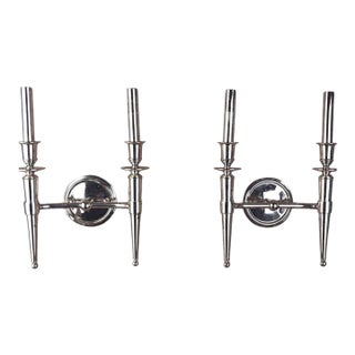 Hudson Valley Abington Polished Nickel Double Candle Wall Sconces - Pair For Sale