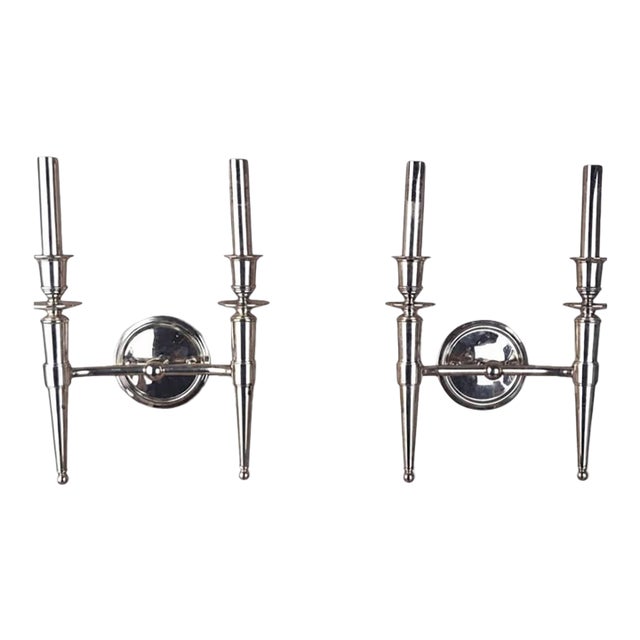 Hudson Valley Abington Polished Nickel Double Candle Wall Sconces - Pair For Sale