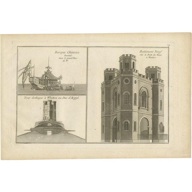 Pl. 12 Illustration of a Chinese Boat, Gothic Tower and Other Building For Sale - Image 5 of 5