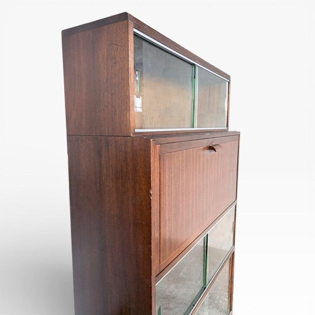 Mid-Century Stacking Bookcase with Drop Front Bureau and Glass Sliding Doors For Sale - Image 5 of 7