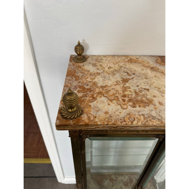 1900 - 1909 Antique French Brass & Glass Vitrine Cabinet With Onyx Marble Top, C. 1900 For Sale - Image 5 of 12