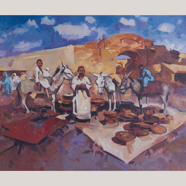 Antonio Villanueva, Moroccan Market Scene, Oil on Board For Sale - Image 6 of 6