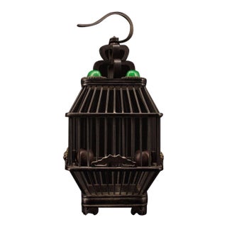 Late 19th Century Ebony Wood Cricket Cage With Gemstone Inlay, 200g, 9" Tall For Sale