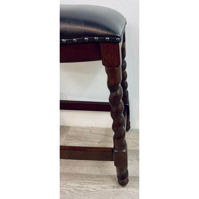 2020s Transitional Dark Brown Faux Leather Barley Twist Counter Stool For Sale - Image 5 of 5