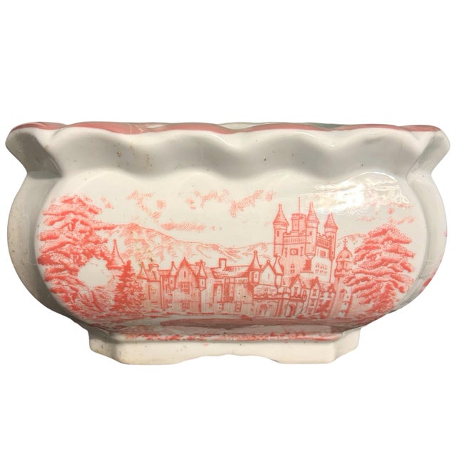 Vintage Ceramic Rectangular Planter Plant Pot White Pink European City Design For Sale - Image 4 of 7