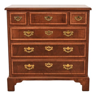 Henredon Georgian Banded Mahogany and Burl Wood Chest of Drawers, Newly Refinished For Sale