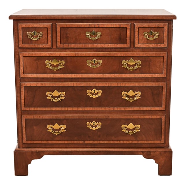 Henredon Georgian Banded Mahogany and Burl Wood Chest of Drawers, Newly Refinished For Sale