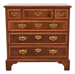 Henredon Georgian Banded Mahogany and Burl Wood Chest of Drawers, Newly Refinished