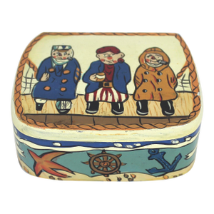 Vintage Hand Painted Fisherman Captain Sailor Wood Trinket Box