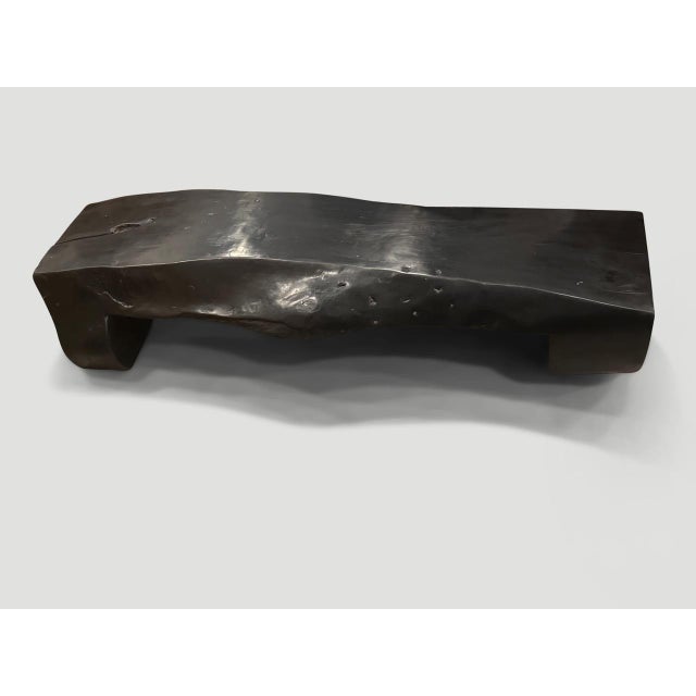 Andrianna Shamaris Log Style Live Edge Charred Teak Wood Bench For Sale - Image 13 of 18