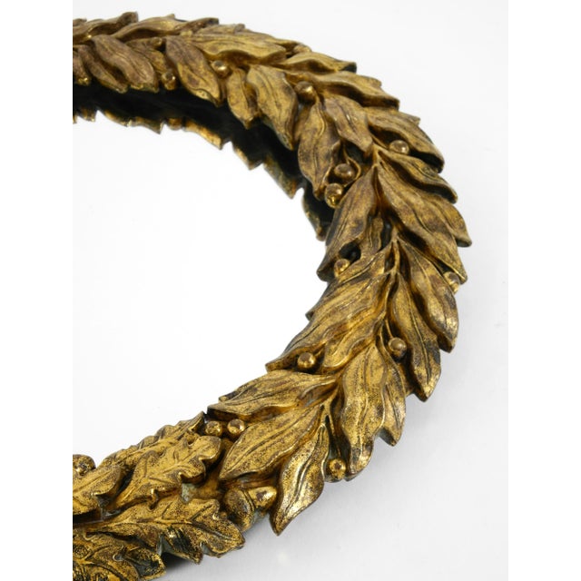 Small Mid-Century Modern French Wall Mirror with Ornate Brass Frame, 1950s For Sale - Image 9 of 17