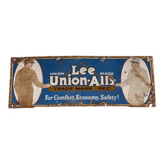 Antique Lee "Union-Alls" SSP Advertising Sign For Sale