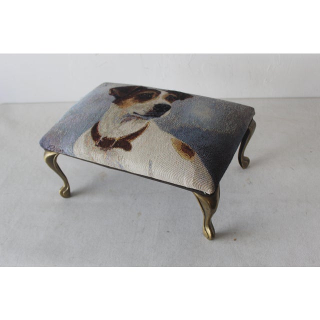 1980s 1980s Vintage Jack Russel Tapestry Upholstered Cast Brass Cabriole Legs Footstool For Sale - Image 5 of 9