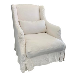 Slipcovered Accent Chair and Pillow For Sale
