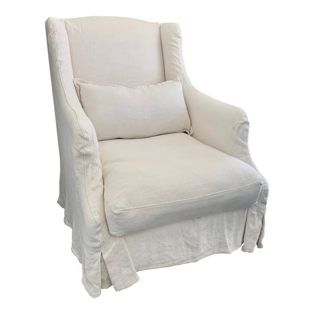 Slipcovered Accent Chair and Pillow For Sale