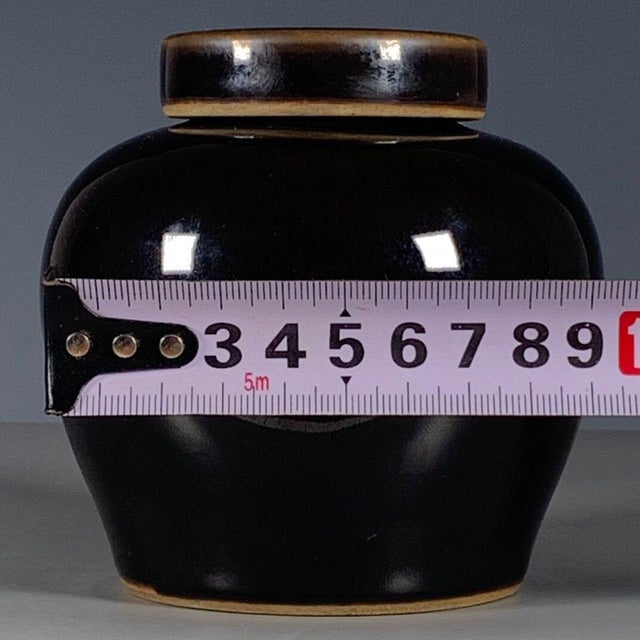 Black Glazed Porcelain Ginger Jar With Brown Rim and Unusual Glaze Break For Sale - Image 9 of 9