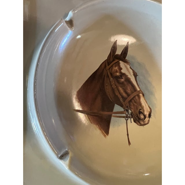 Large square horse ceramic astray . Saddled horse Eames Era. Marked on the corked bottom. The hyalyn Porcelain Company was...