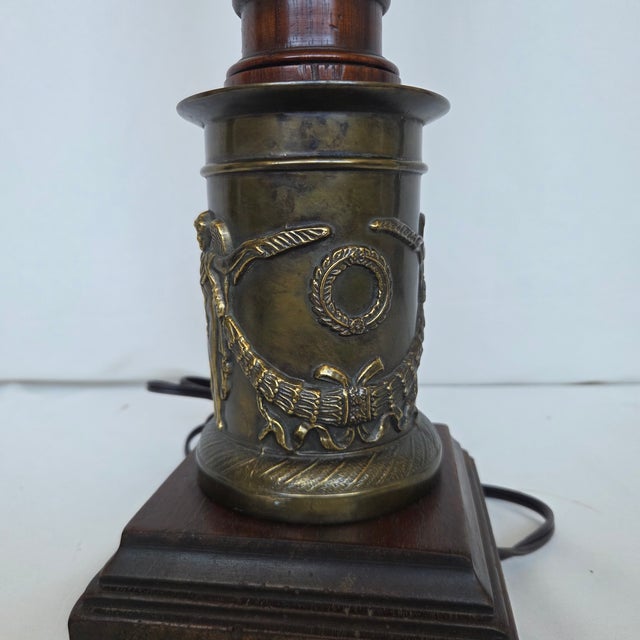 Wood Mid 20th Century Neoclassical Frederick Cooper Mahogany Brass Table Lamp W/ Shade For Sale - Image 7 of 10