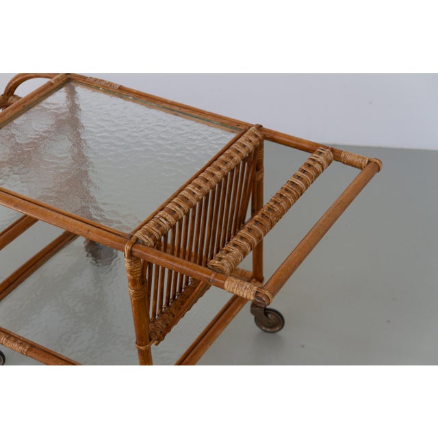 Danish Bamboo and Rattan Bar Cart, 1950s For Sale - Image 16 of 18