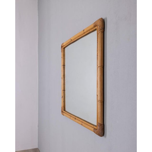 Rectangular wall mirror with bamboo and wicker frame, Italian design, 1960s.