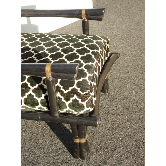 Black Vintage Chinoiserie Asian Black Lounge Chair With Brass For Sale - Image 8 of 12