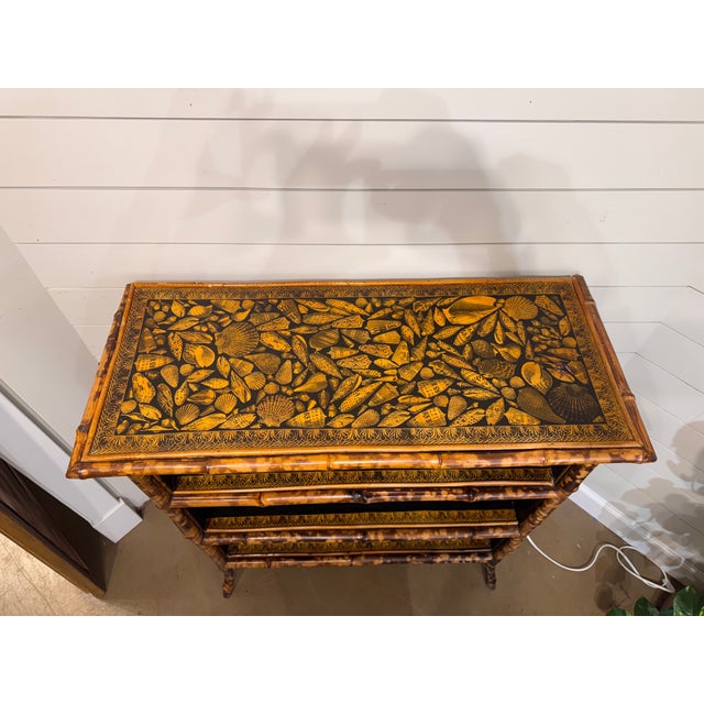 English 19th Century Bamboo Decoupage Bookshelf For Sale - Image 3 of 13