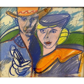 Emilio Cruz, Cuban Artist Pastel Drawing African American Emilio Cruz Bonnie & Clyde Painting For Sale