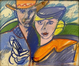 Emilio Cruz, Cuban Artist Pastel Drawing African American Emilio Cruz Bonnie & Clyde Painting