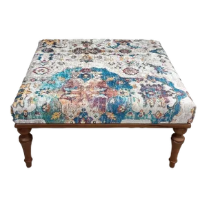 Oriental Printed Pattern Rug Upholstered Coffee Table